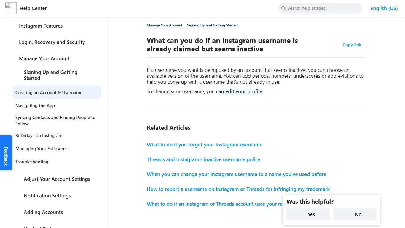 What can you do if an Instagram username is already claimed but seems inactive Instagram Help Center