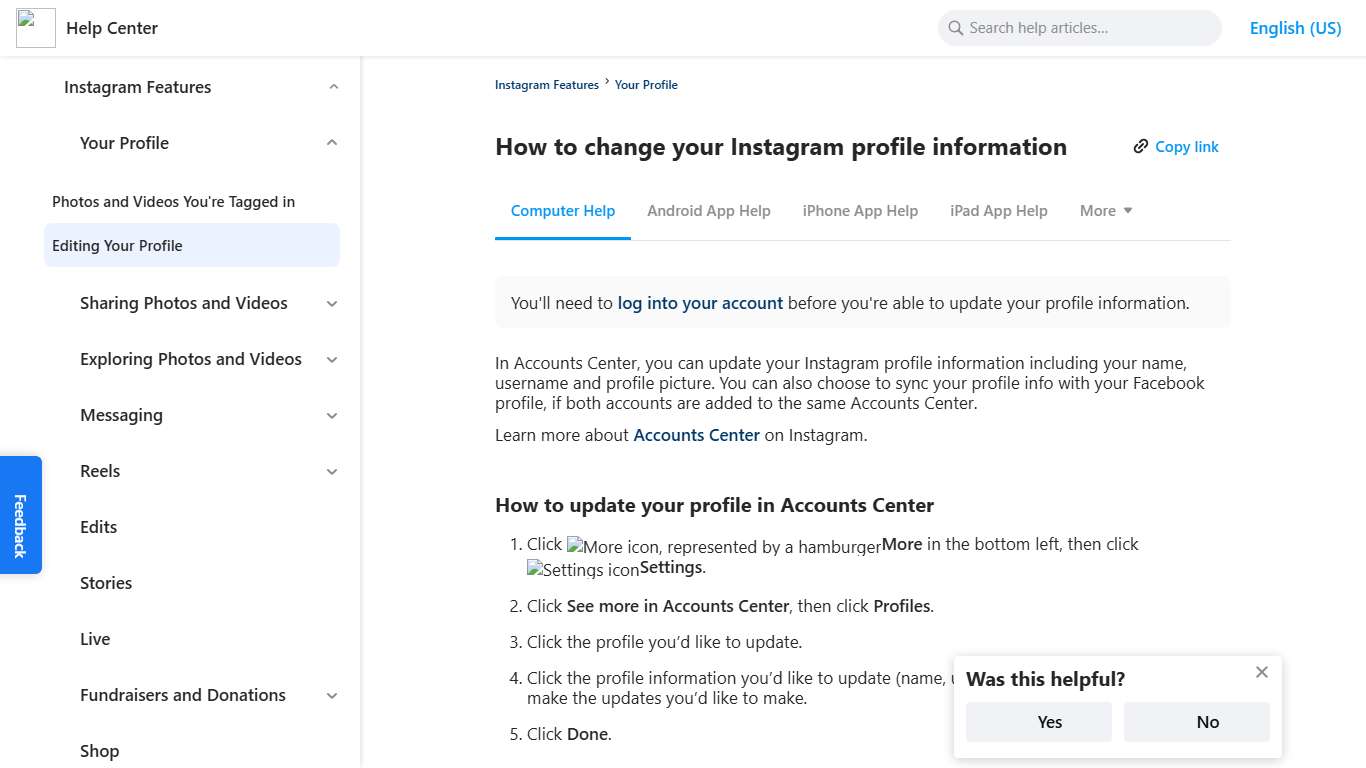 How to change your Instagram profile information Instagram Help Center